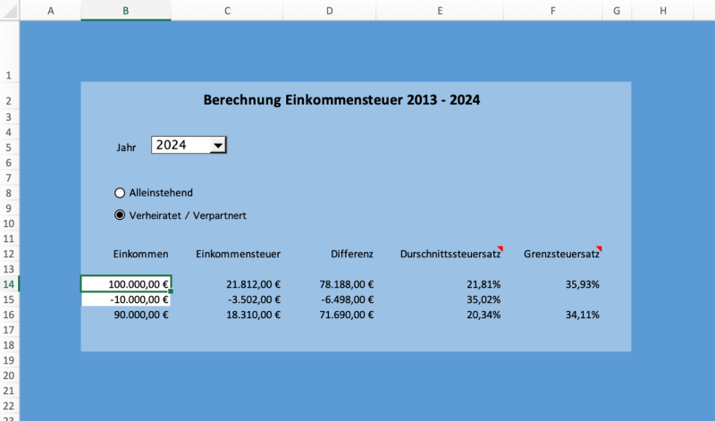 Excel-Vorlage Zu Berechnung Einkommensteuer 2013 - 2024