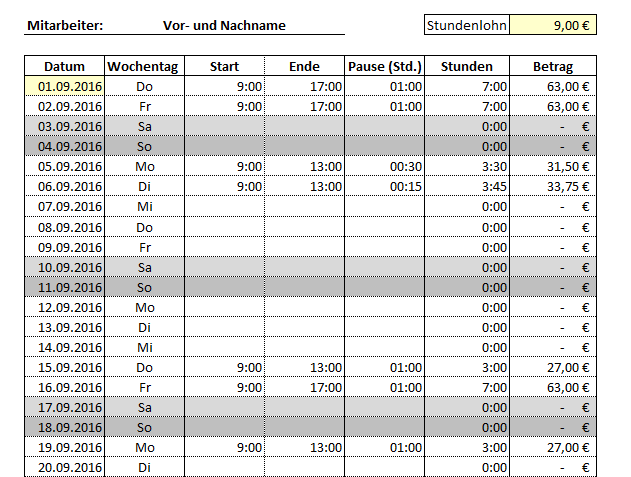 Arbeitszeiterfassung Und Arbeitszeitplanung Mit Excel